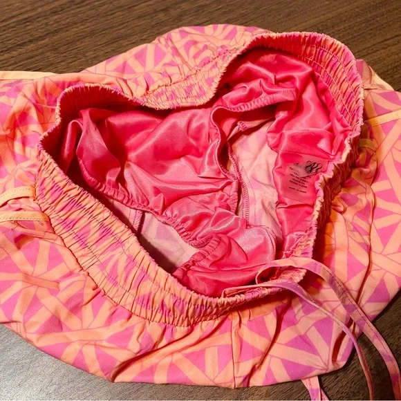 Coral Pink Geometric Drawstring Athletic Shorts - Women - Picture 6 of 8